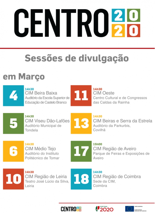 Sessões de Divulgação do Centro 2020 - Calendário